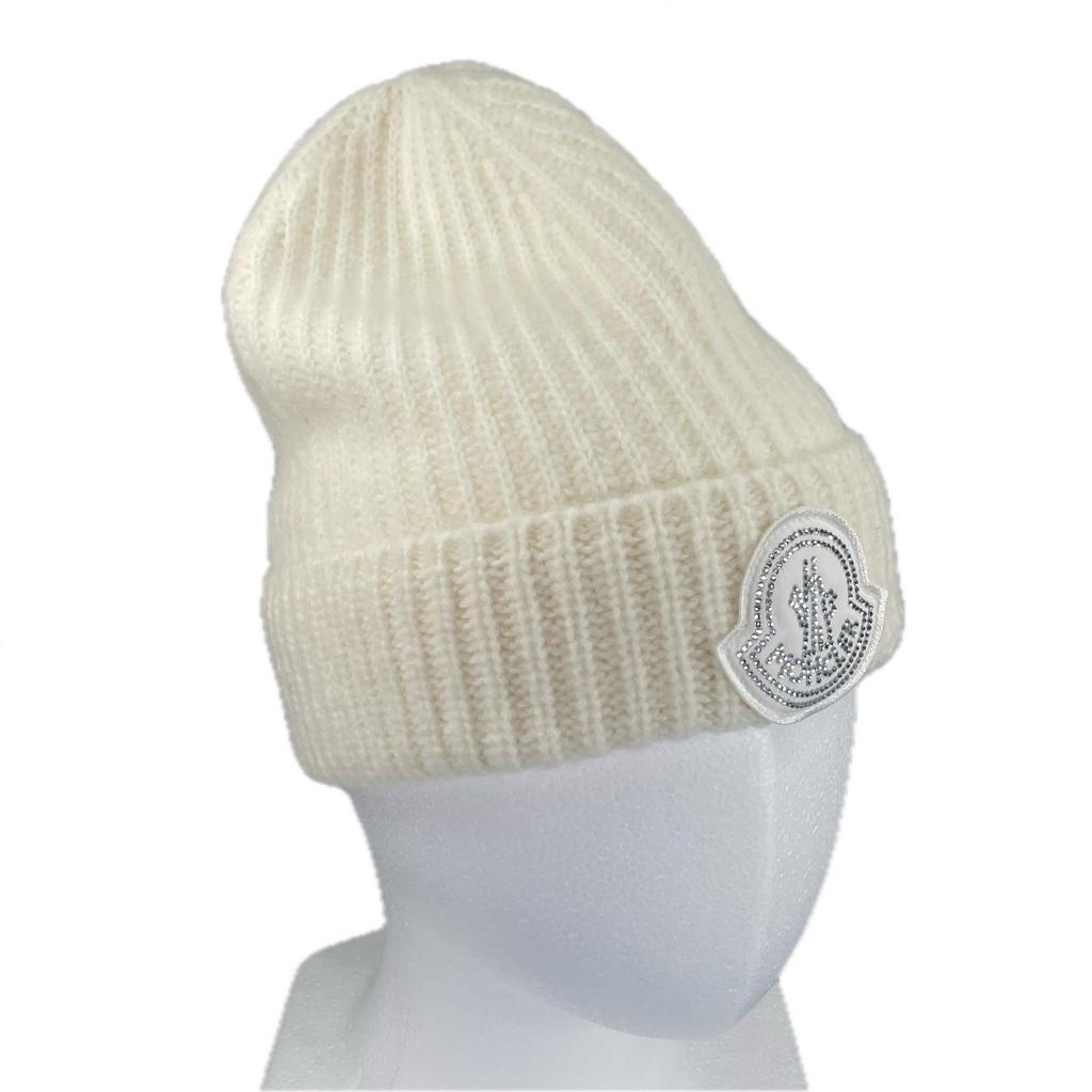 Excellent MONCLER Knit Cap BERRETTO With Logo Emblem White Wool Women J20933B00072 Used