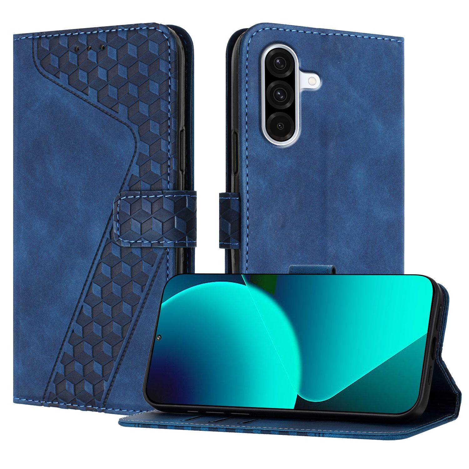 

Кожаный чехол для Samsung Galaxy A36 5G с 7-образным узором, кошелек-подставка, противоударный чехол для телефона Blue