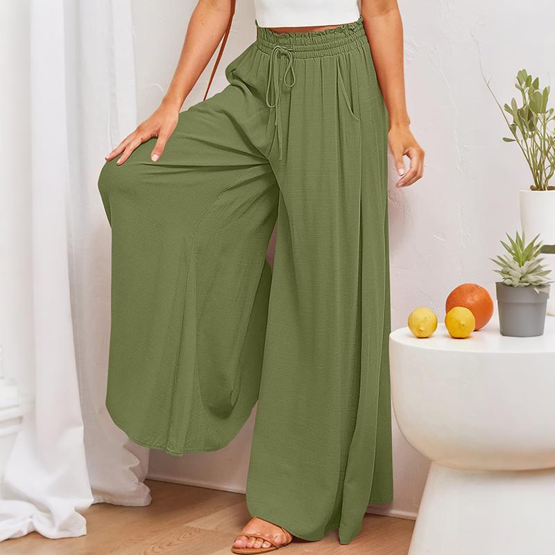 Women Autumn Winter Wardrobe Staple Versatile Draped Bandage High-Waisted Solid Color Pocket Culottes Pants