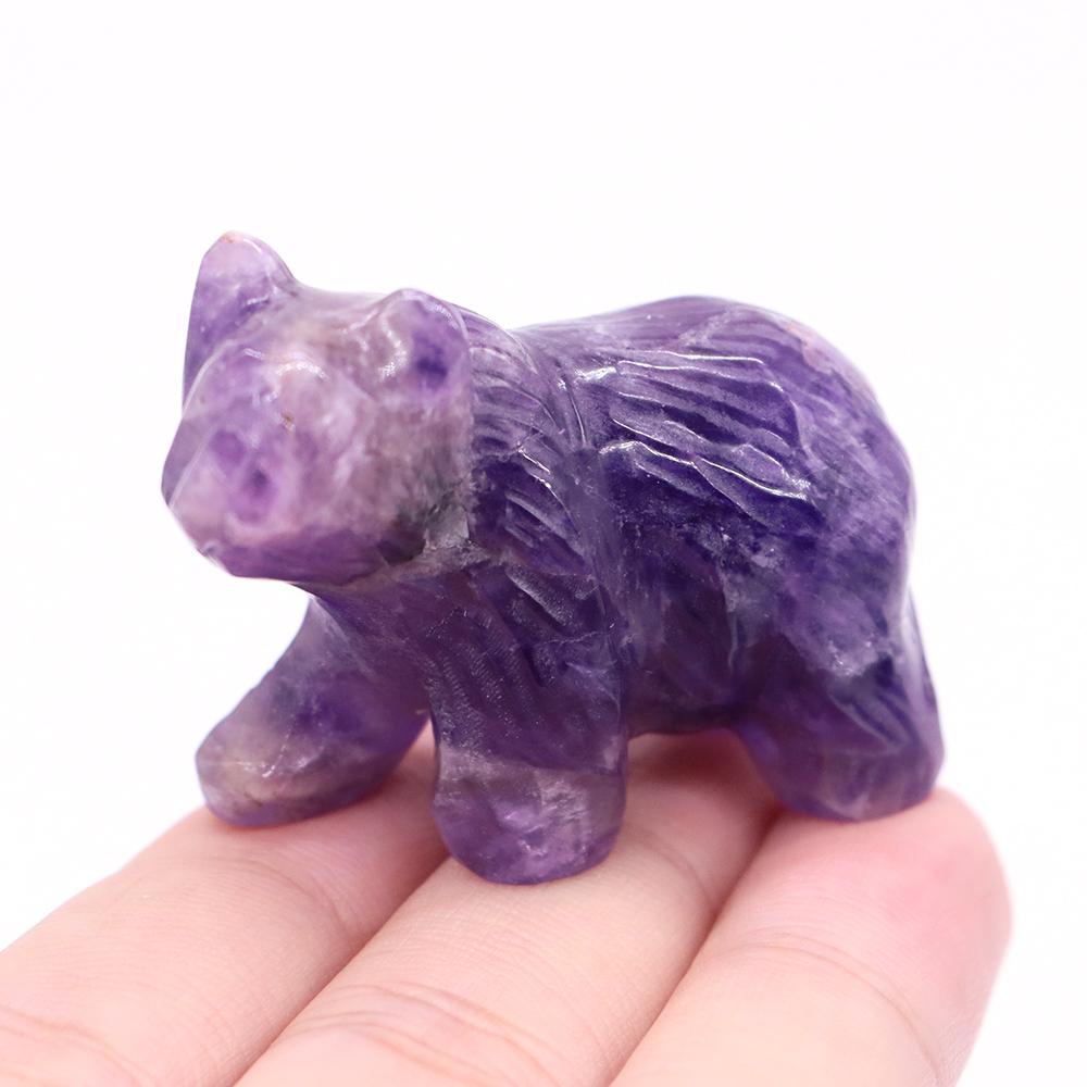 2" Natural Crystal Bear Figurine Healing Stone Carved Animals Reiki Crafts Small Statue Decoration Home Decor Present Souvenir