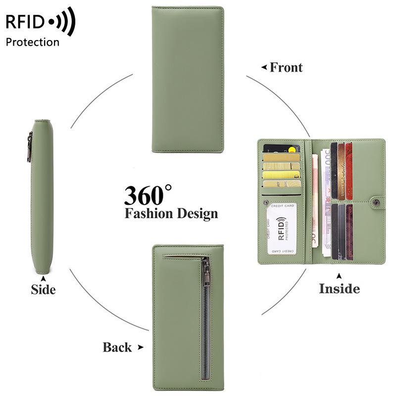 Women's RFID Anti-theft Ultra-thin Wallet with Zipper Closure