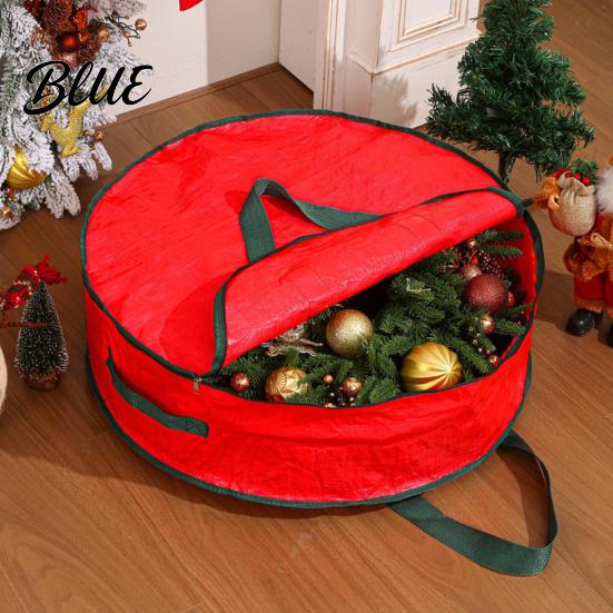 Large Opening Storage Organizer Round Garland Bag with Reinforced Handles Waterproof PE Fabric Durable Dustproof Organizer Zipper Closure