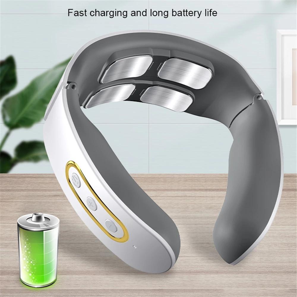 Smart Electric Neck and Shoulder Pulse Massager 4 teste impastare wireless cervicale vertebra corpo relax antidolorifico bianco