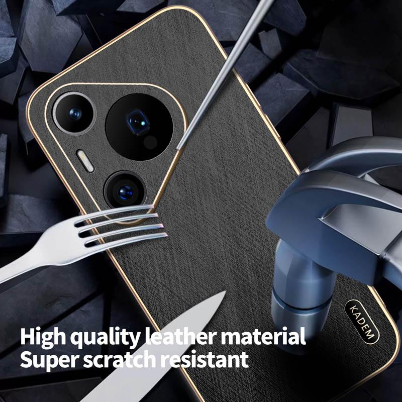 Stripe Thread Texture Leather Back Plating Case For Huawei Pura 80 70 Ultra Pro + Anti Fingerprint Slide Camera Protector Shell