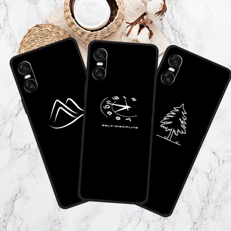 Compatible Sony 10 VI 2024 Phone Case - Black TPU with Hollow Simple Lines Design