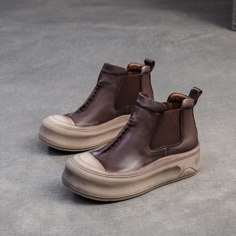 Fashion GKTINOO 2025 Autumn New Genuine Leather Flat Platform Shoes Versatile Round Toe Comfortable Thick Soled Women's Ankle Boots