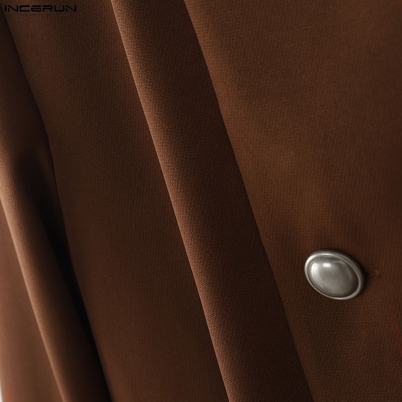 INCERUN Spring Men Stand Neck Long Sleeve Side Buttons Casual Thin Coats