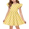 Girls Short Sleeve Ruffle Polka Dot Dress Soft Cotton Crewneck Casual A Line Dress for Kids Summer Outfits