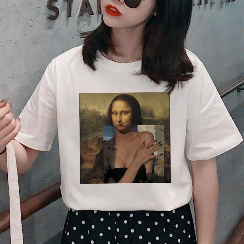 Mona Lisa Funny Harajuku Trička s potiskem Dámské Ullzang Grunge Estetické tričko 90. let Grafika Korejština