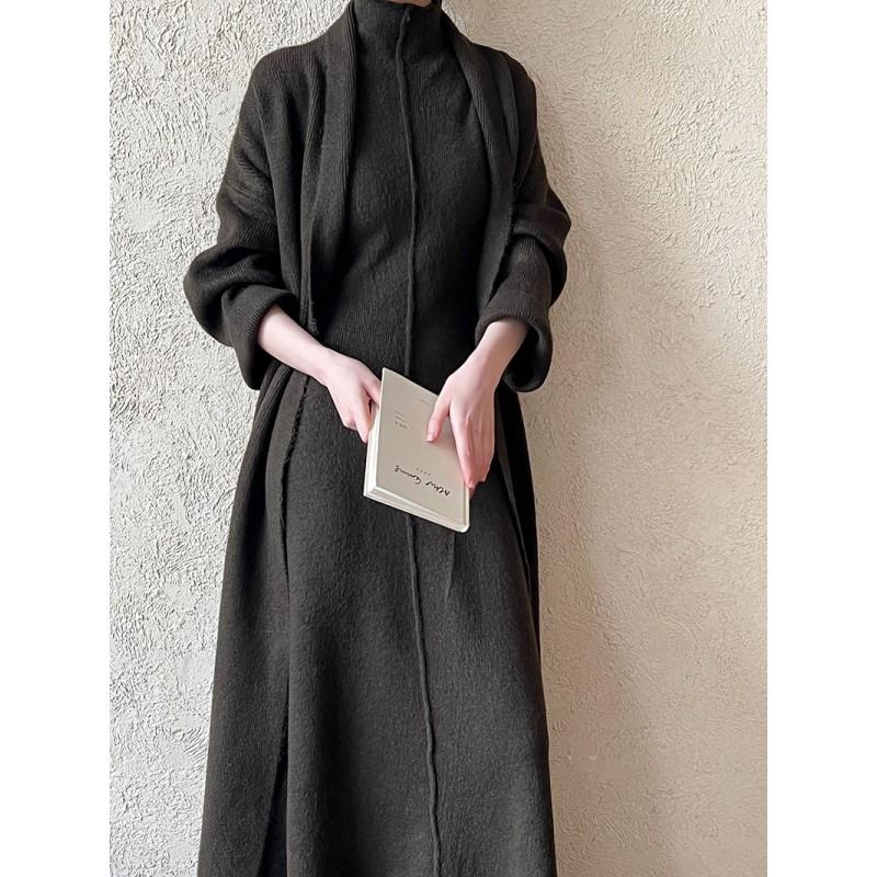 Womens Long Knit Cardigan High Neck Midi Dress Set Soft Faux Cashmere Casual Chic Outfit Fall Winter