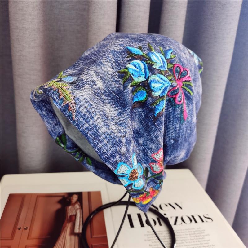 Autumn Winter Floral Print Fashion Knitted Beanie Hat Woman Ethnic Style Fashion Elegant Skull Cap Soft Elastic