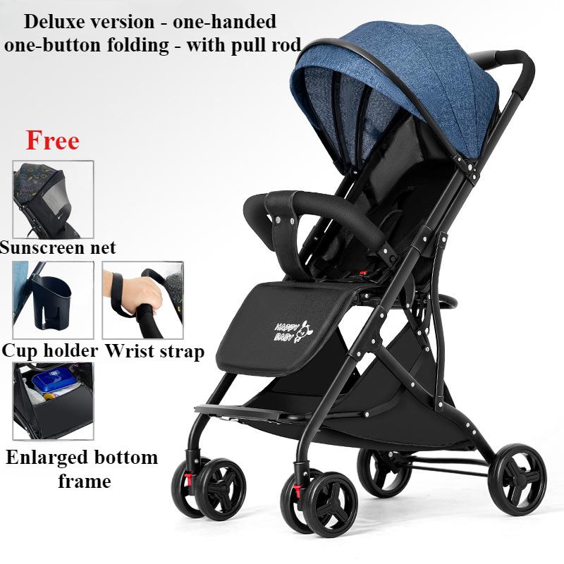 One Click Folding Baby Stroller Can Sit & Lying Foldable Portable Lightweight Baby Strolling Cart Large Space Adjustable Backset