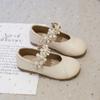 2024 New Simple Flowers Kids Shoes Non-slip Pearls Round-toe Hook & Loop Korean PU Platform Children Casual Shoes Free Shipping