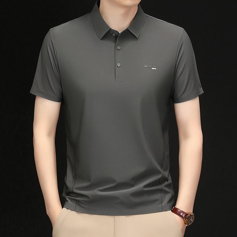 Short-Sleeved T-Shirt Men'S Ice Silk Seamless Dad Casual Half-Sleeved Polo Shirt