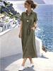 European & American Style Summer Elegant Button Lapel Pocket Loose Short Sleeve Dress