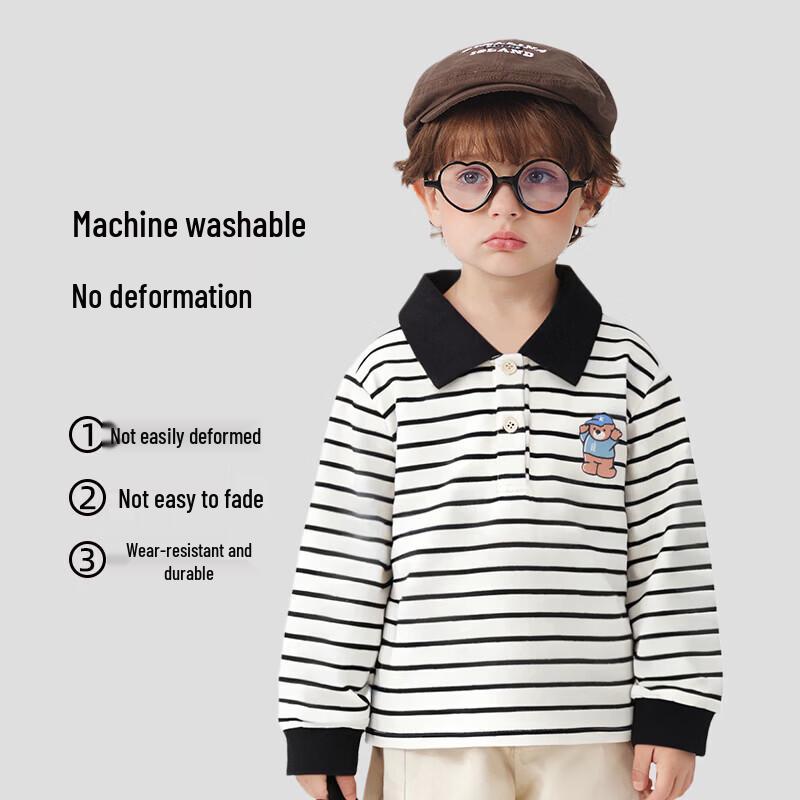 Kuwami Kids' Striped Long-Sleeve Polo Shirt
