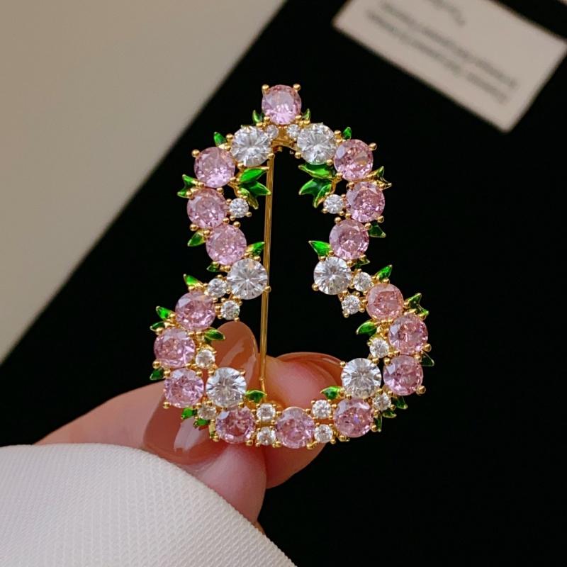 Fashion Pink Rhinestone Lucky Gourd Shaped Brooches For Women Clothing Accessory Crystal Openwork Gourd Brooch Pin Party Jewelry