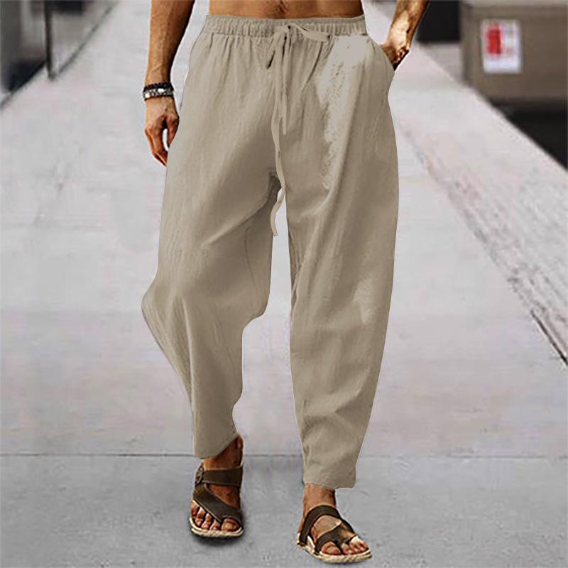

2026 Summer Men s Hip Hop Breathable Cotton Linen Loose Casual Pants 5XL абрикосовий