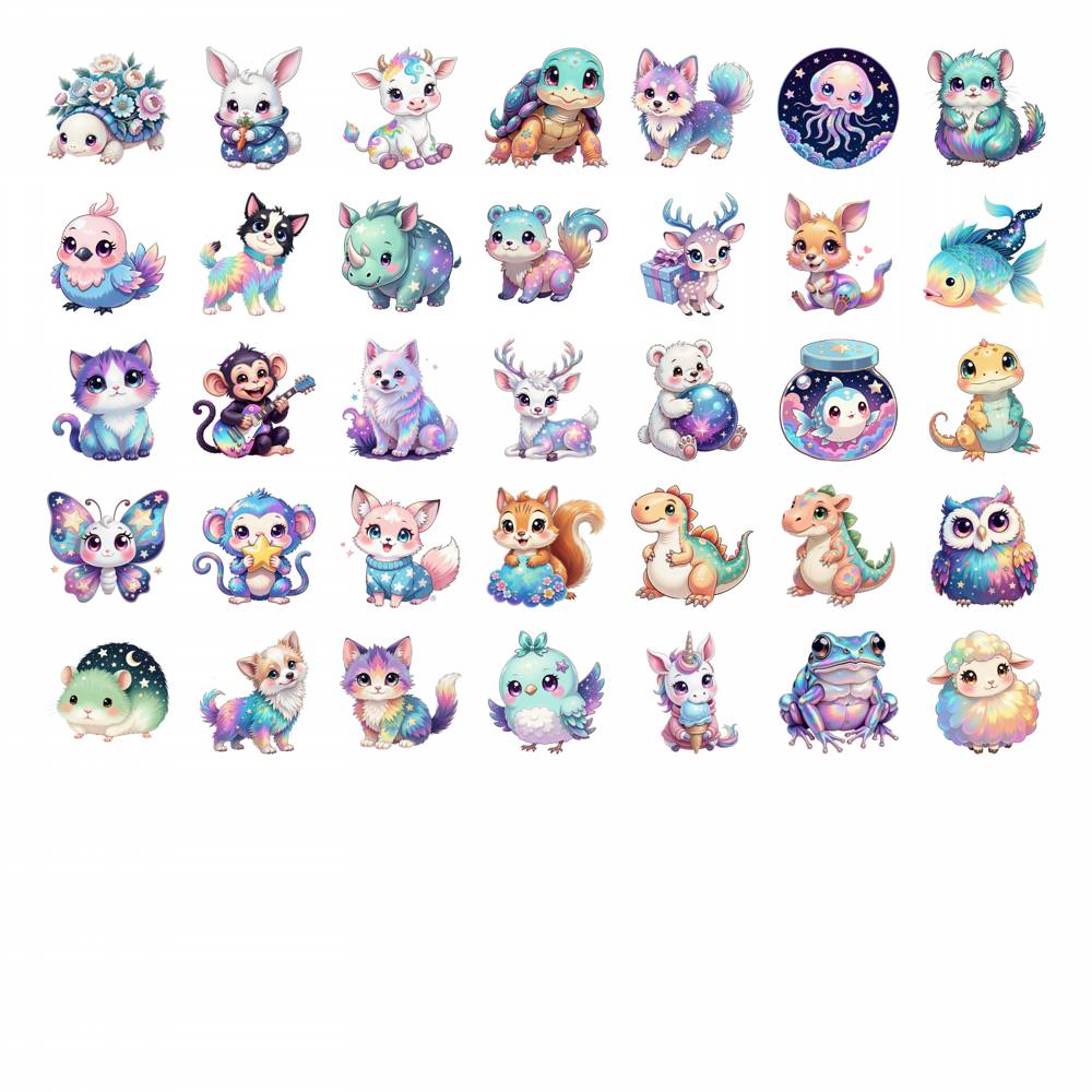 35pcs-70pcs Cartoon Cute Creatures Stickers Whimsical Animals  Stickers Stationery Stickers For Suitcase Fridge Phone DIY