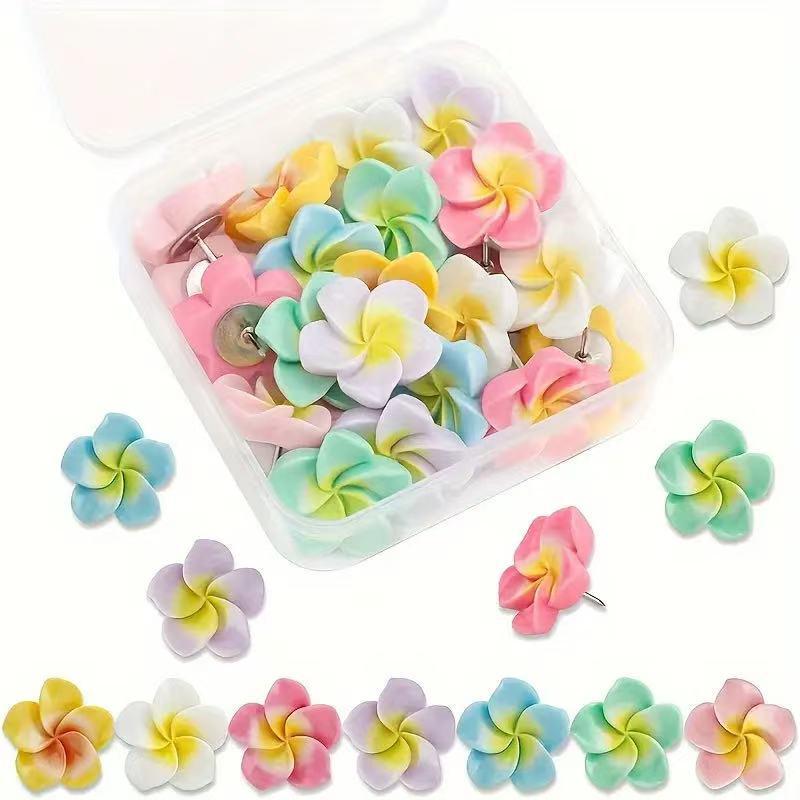 

3D Plumeria Thumbtacks: Decorative Resin Pushpins for Photo Walls and Cork Boards 20 pcs/box
