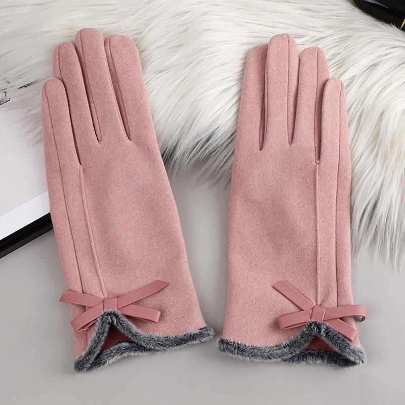 Winter women's gloves with touch screen for driving and cycling, thickened fleece for warmth and warmth, Korean version gentle