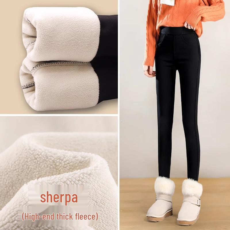 

Women s 2024 Lambswool Leggings: Velvet-Enhanced, Black, Winter Warmth, Slim Fit 4XL 146-160 lbs