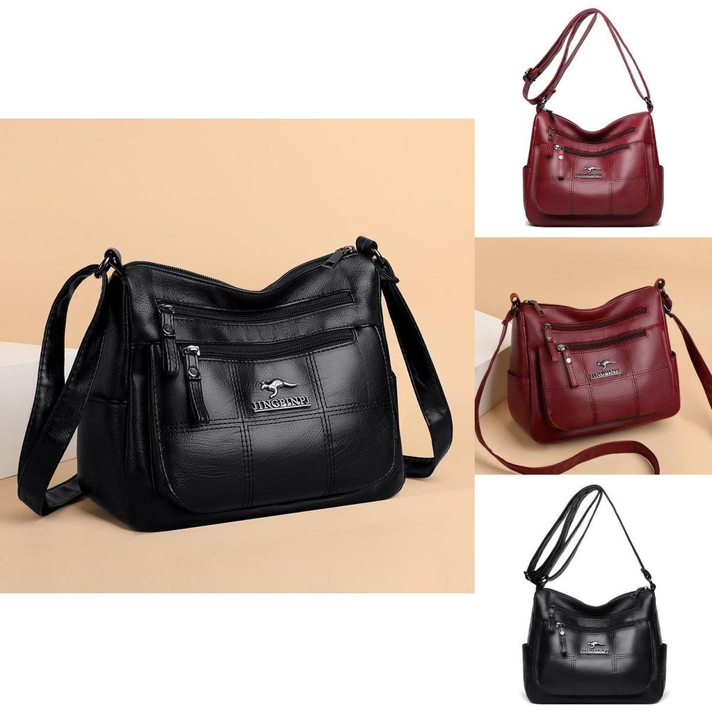 Pu Leather Retro Crossbody Bag For Middleaged Women With Zipper Closure And Stitching Details