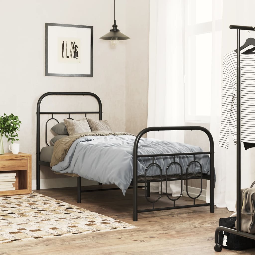 Metal Bed Frame with Headboard and Footboard Black 75 x 190 cm