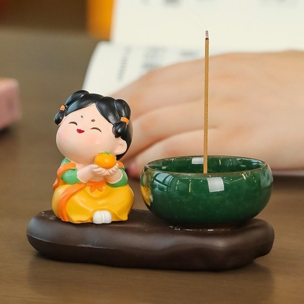 Creative Cartoon Girl Incense Burner Traditional Tang Dynasty Lady Ceramic Incense Stick Holder Anti-slip Chinese Style