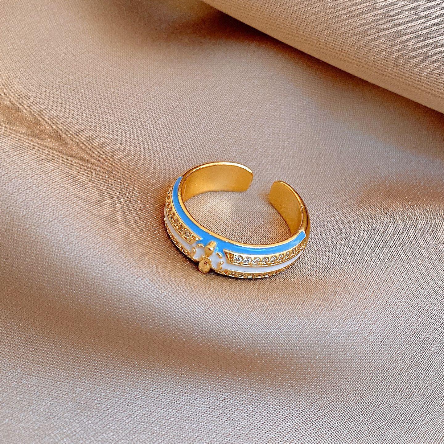 

18k real gold electroplated retro zircon drip oil opening ring niche ring exquisite jewelry women