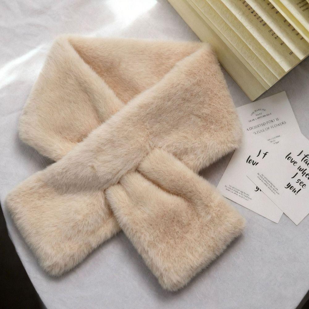 Soft Cross Scarf Solid Color Neck Warmer All‑match Plush Scarf Autumn Winter
