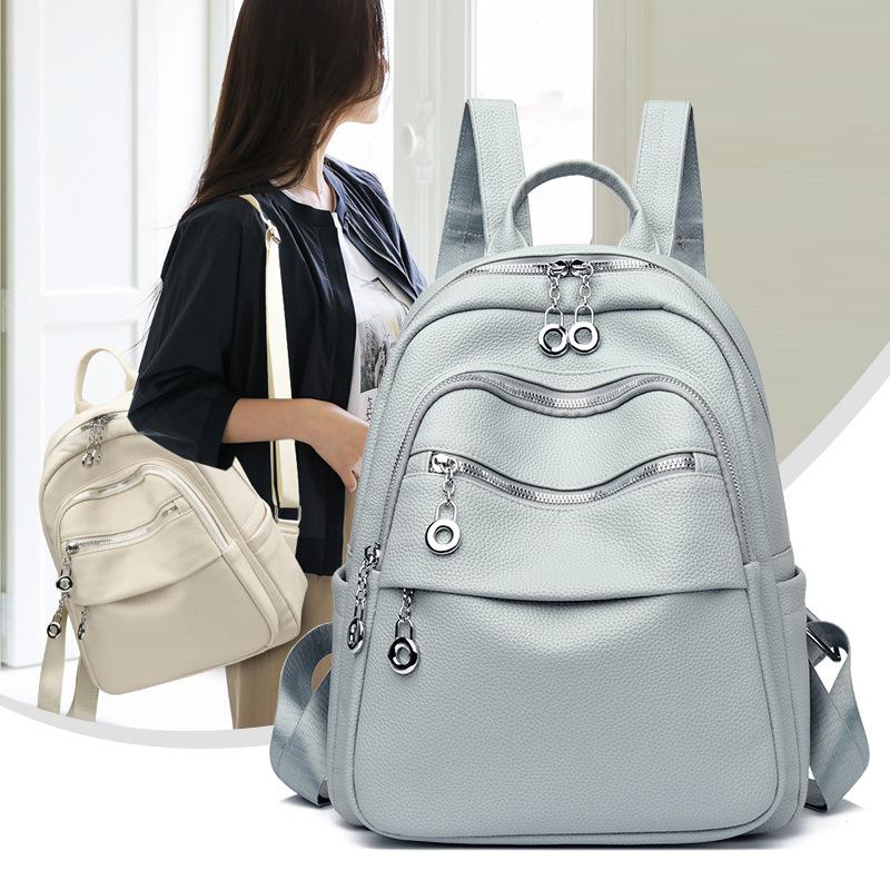 Candy Colored Women's Backpack New Large Capacity PU Bag Women's Backpack Women
