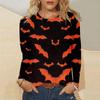 Dames avslappet mote Halloween-trykk langermet genser T-skjorte topp