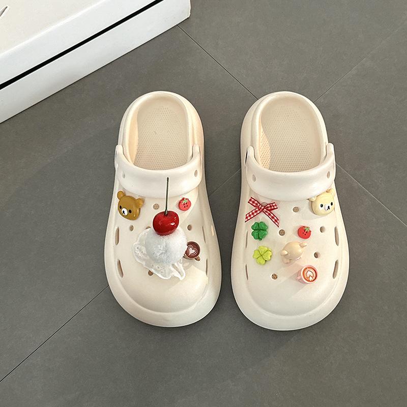 

Модные женские шлепанцы с толстой подошвой и отверстиями, новинка весны и лета, с закрытым носком, крутые шлепанцы, женские мультяшные шлепанцы 40-41 бежевый