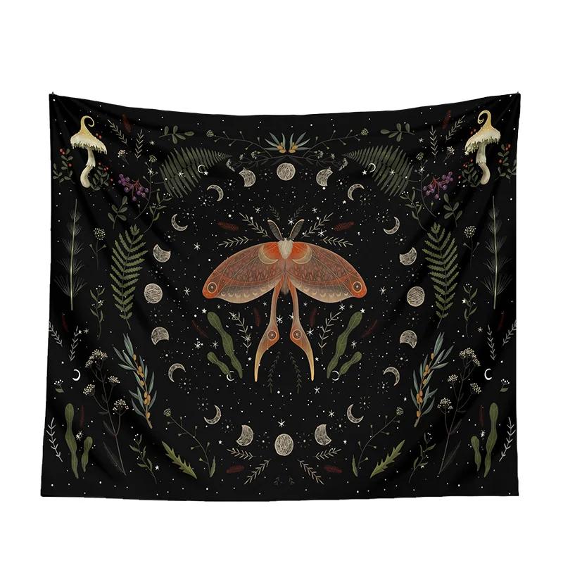 Moon Tapestry Wall Hanging Moth Plant  Phase Aesthetics  Goddess Living Room Dormitory Decoration Mushroom