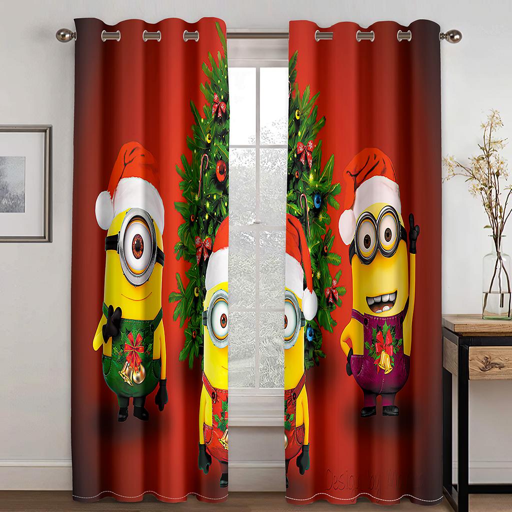 Weihnachtsdekoration Vorhang 3D Cartoon Weihnachtsmann Weihnachtsbaum Polyester Tuch Vorhang Schneemann Muster Festliche Atmosphäre