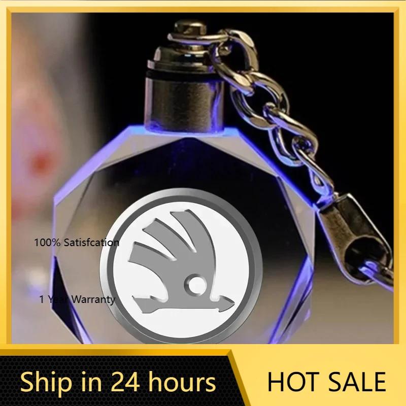 Car Sticker 2025 Hot LED Car Keyring Octagon Pendant Key Accessories for Skoda Rapid Felicia Kodia Kamiq Yeti Karoq Fabia 2 Supe