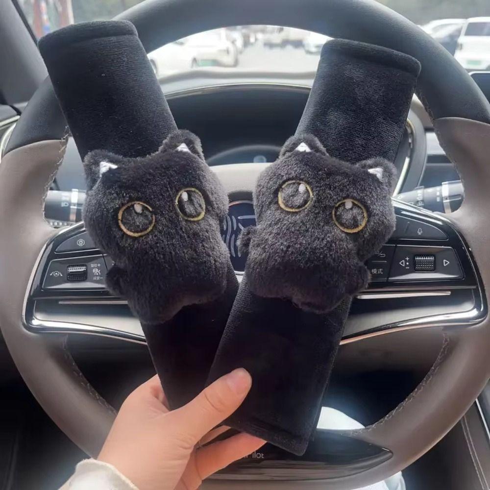 Black Cat Car Safety Shoulder Pads Soft Plush Pressure-Relief Car Seatbelt Shoulder Guard Seat Belt Protective Cover
