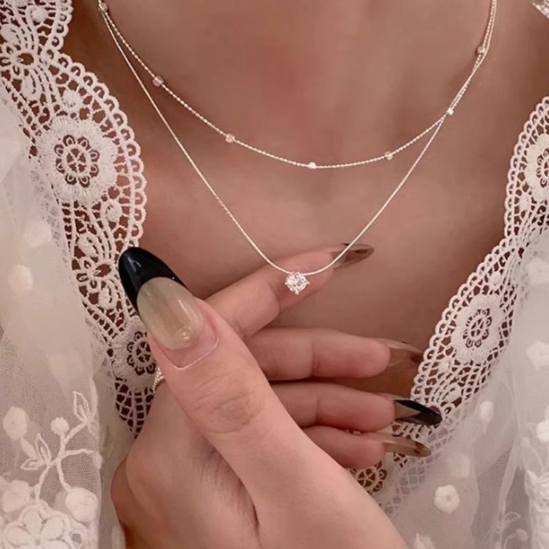 New 925 Silver Plated Necklace Versatile Single Sparkling 5A Zircon Choker Clavicle Chain For Girl Wedding Fine Jewelry