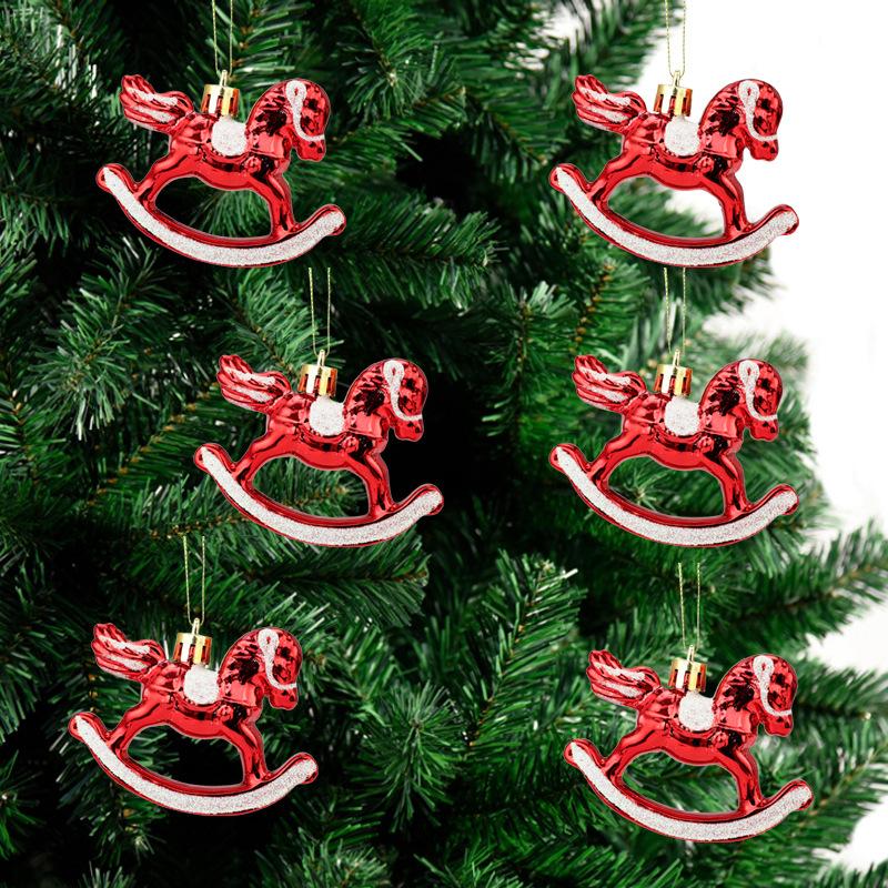 3PCS/set Small Rocking Horse With Lanyard Hanging Ornaments Xmas Tree Animal Pendant Home Party New Year Decoration