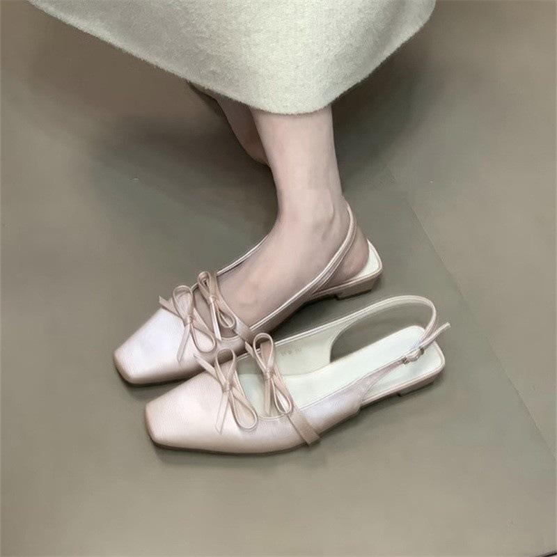 

Gentle French bow single shoes women s summer 2025 new models with skirts not tired feet hollow bag head sandals 39