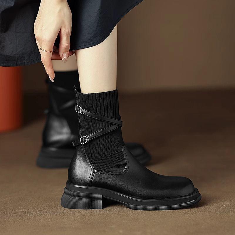 Thick-soled Martin boots women's 2025 new autumn brown boots women's socks boots thin boots British style small short boots