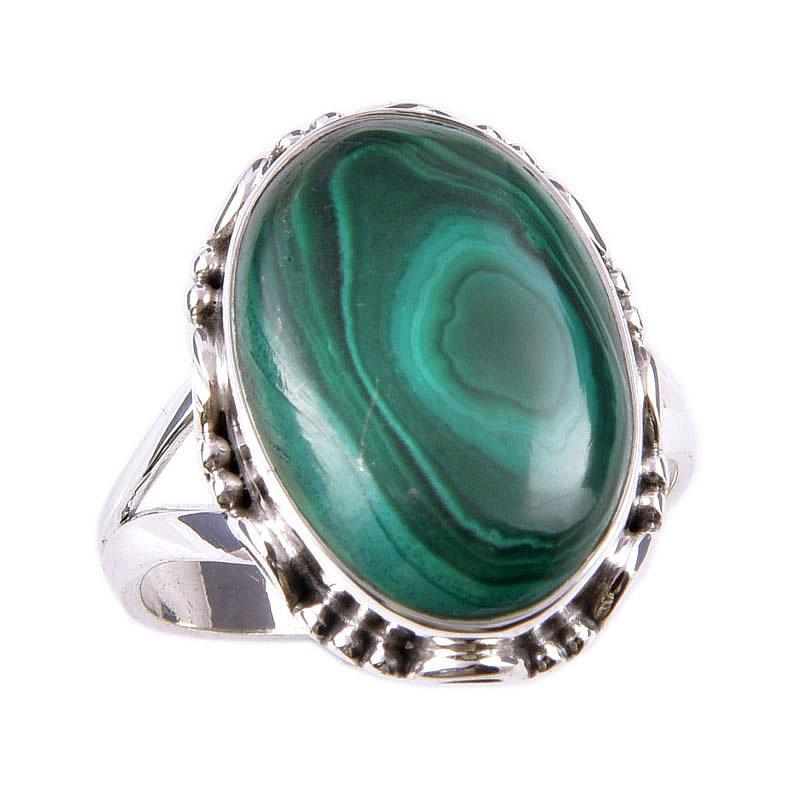Natural Malachite Gemstone 925 Solid Sterling Silver Jewelry Ring Size 7.5 z4C00