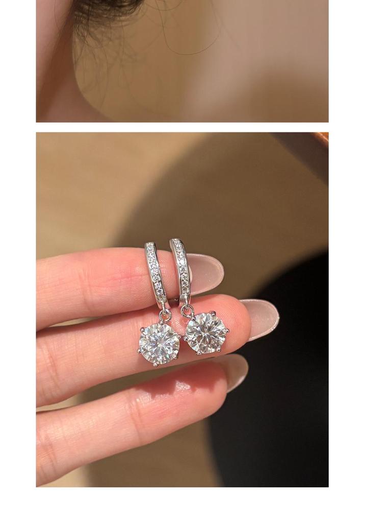 Sterling Silver Six-Prong Moissanite Dangle Earrings for Women: High-End, Fashionable, Versatile Design