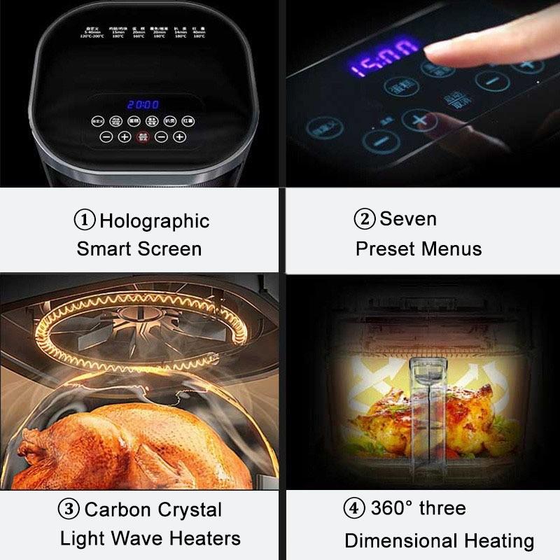 6L Large Capacity LED Digital Touch Screen Electric Fryer Multi-function Visible Window Air Fryer Kitchen Cooking Appliance