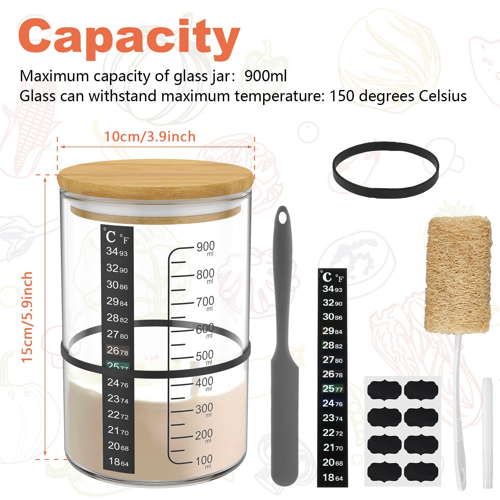 

Банка для ферментации теста 900 мл Контейнер для закваски Прозрачная стеклянная чашка для закваски Широкое горлышко с крышкой для выпечки хлеба своими руками 1 Set