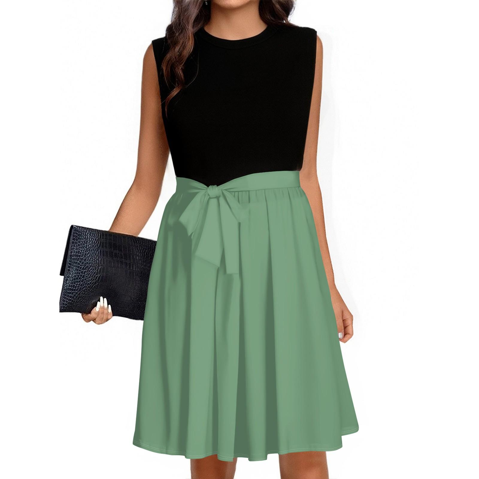 

Женское модное повседневное короткое платье без рукавов со шнуровкой и круглым вырезом XL