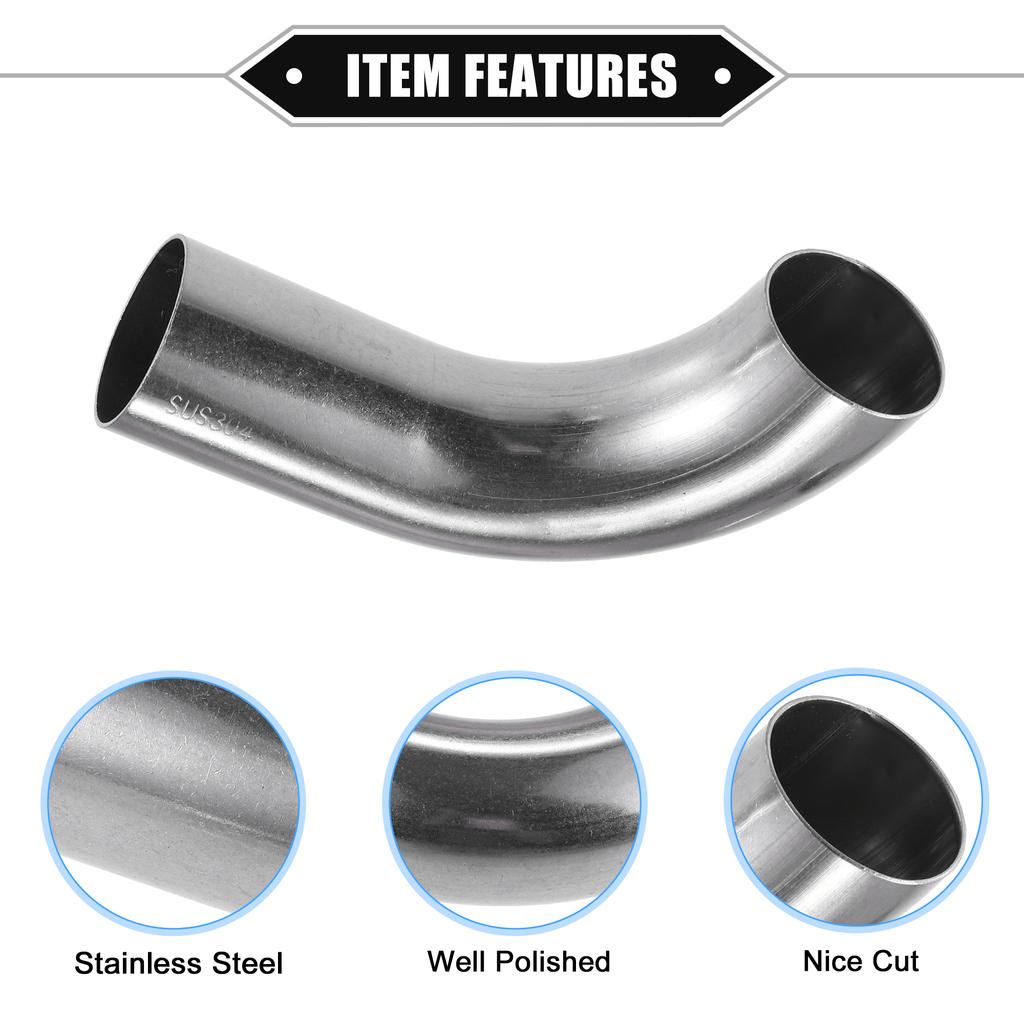 UXCELL 2 Stück 19mm 25mm 32mm 38mm 63mm 90° Bogen Winkelrohr Schlauchrohr DIY Auspuffrohr Lufteinlassrohr für Auto 304 Edelstahl