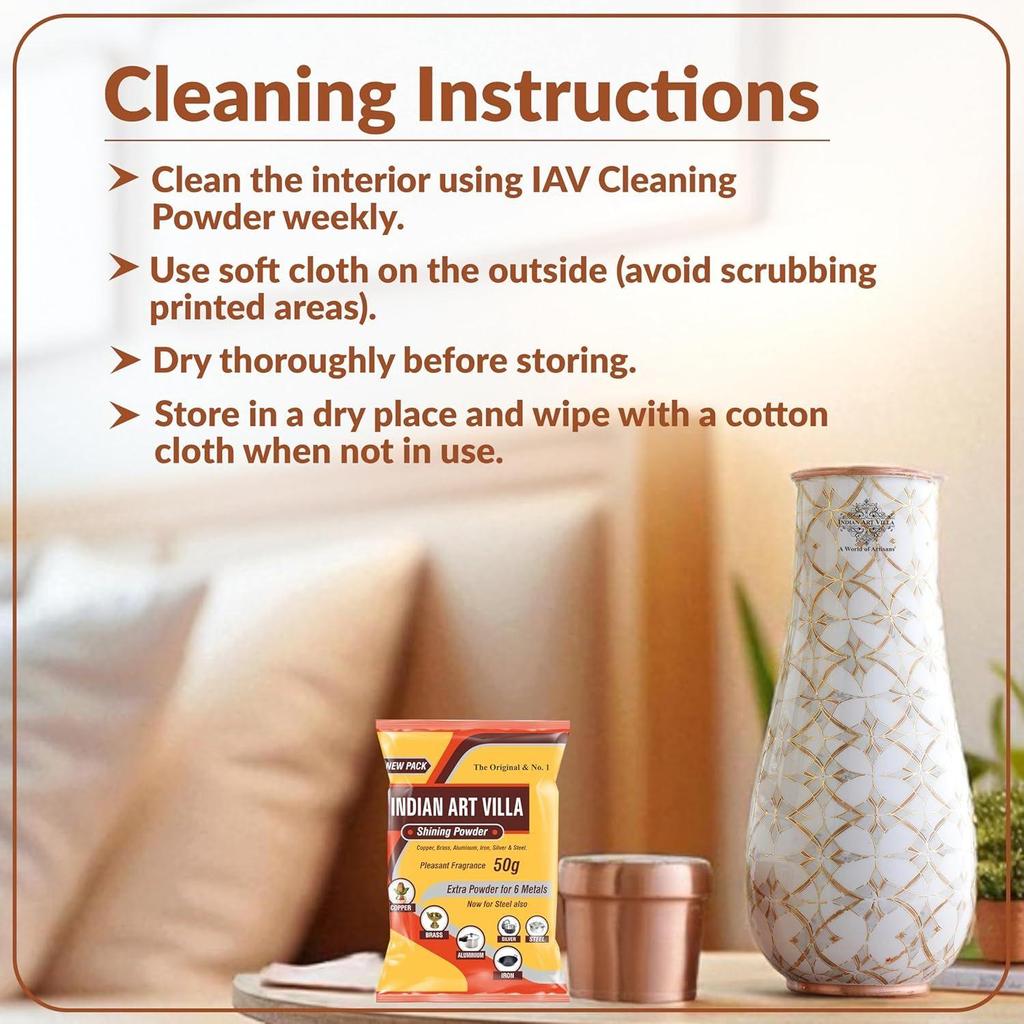 Copper Gold Block Print Bedroom Bottle – Designer Drinkware, Stylish Copper Water Bottle for Home Use, Volume- 1500 ML