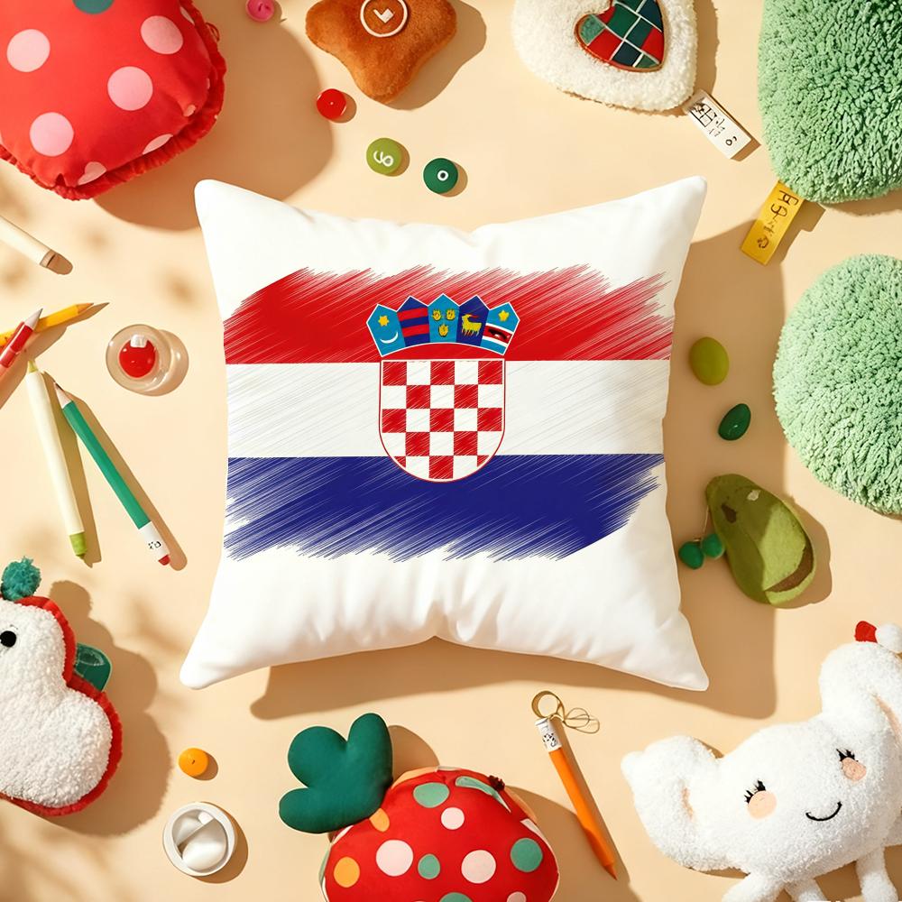 Republic of Croatia Flag Cushion Cover Plush Fabric Soft DoubleSided Printed Sofa Warm Winter Home Gift Pillow Cover